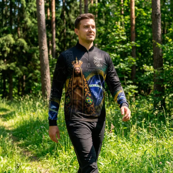 COMPRE 1 LEVE 3 – Camisa Nossa Senhora Aparecida Rogai Por Nós Manga Longa Preta