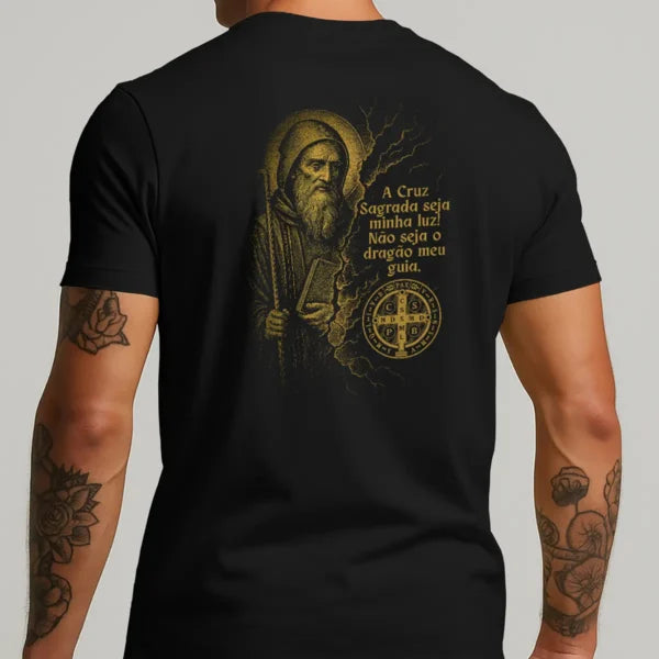 COMPRE 1 LEVE 3 – Camiseta Religiosa Medalha de São Bento A Cruz Sagrada