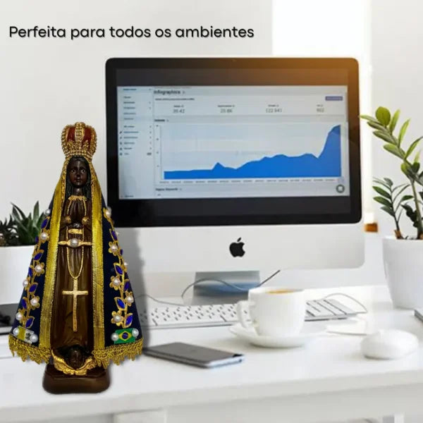 Nossa Senhora Aparecida 32cm Manto Original com Pérolas de Cristal