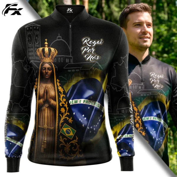COMPRE 1 LEVE 3 – Camisa Nossa Senhora Aparecida Rogai Por Nós Manga Longa Preta